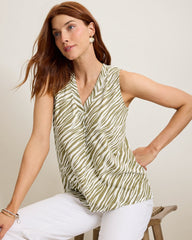 Kauai Coastal Zebra V-Neck Tank Top - Sea Clay
