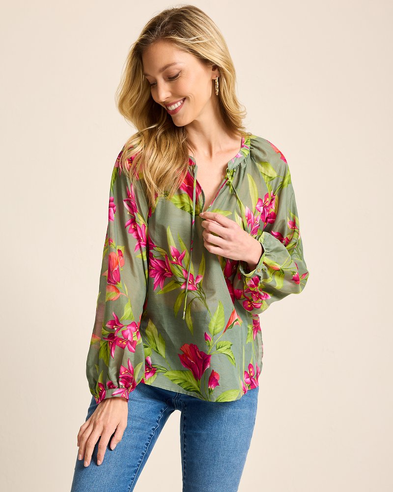 Agua Amara Lavish Blooms Peasant Top - Tea Leaf
