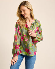 Agua Amara Lavish Blooms Peasant Top - Tea Leaf
