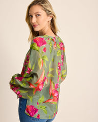 Agua Amara Lavish Blooms Peasant Top - Tea Leaf