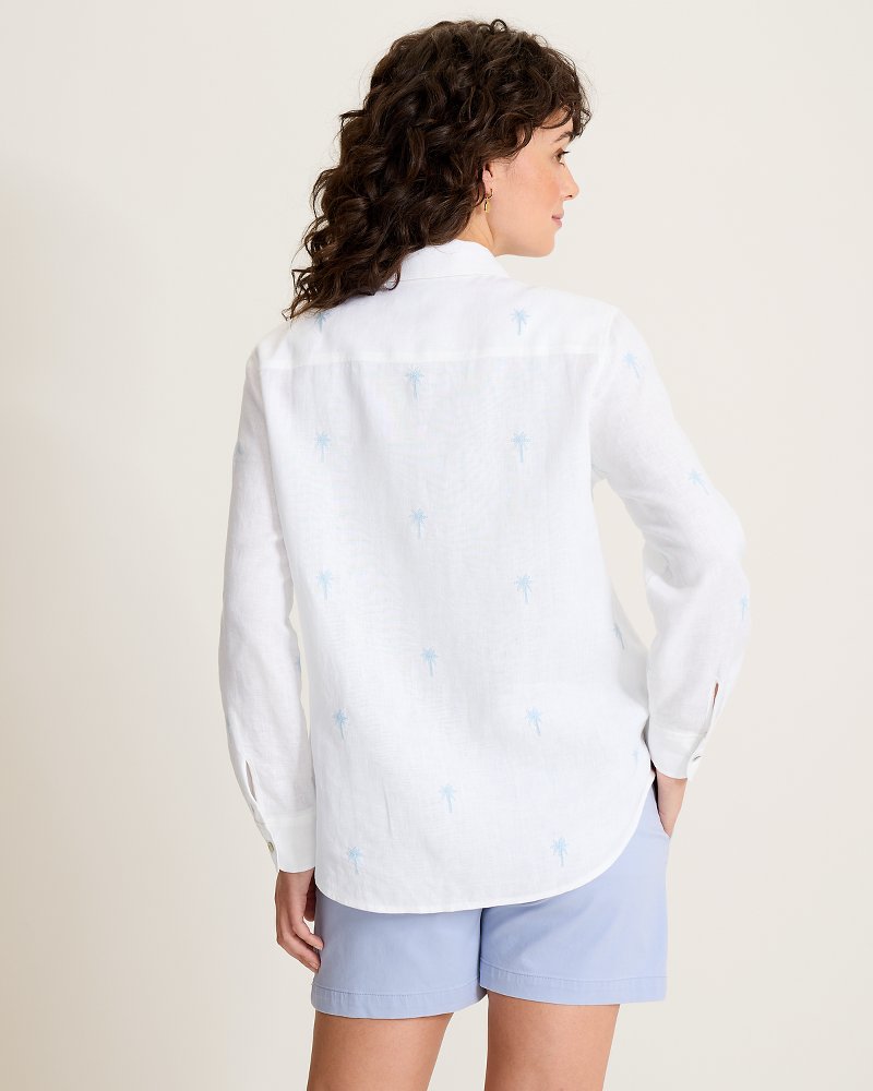 Coastalina Linen Embroidered Relaxed Shirt - Linen Sky