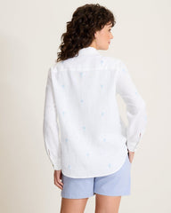 Coastalina Linen Embroidered Relaxed Shirt - Linen Sky