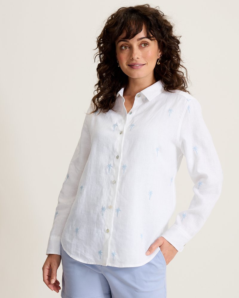 Coastalina Linen Embroidered Relaxed Shirt - Linen Sky