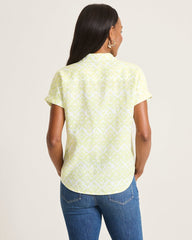 Coastalina Linen Coastal Tiles Camp Shirt - Lettuce Green