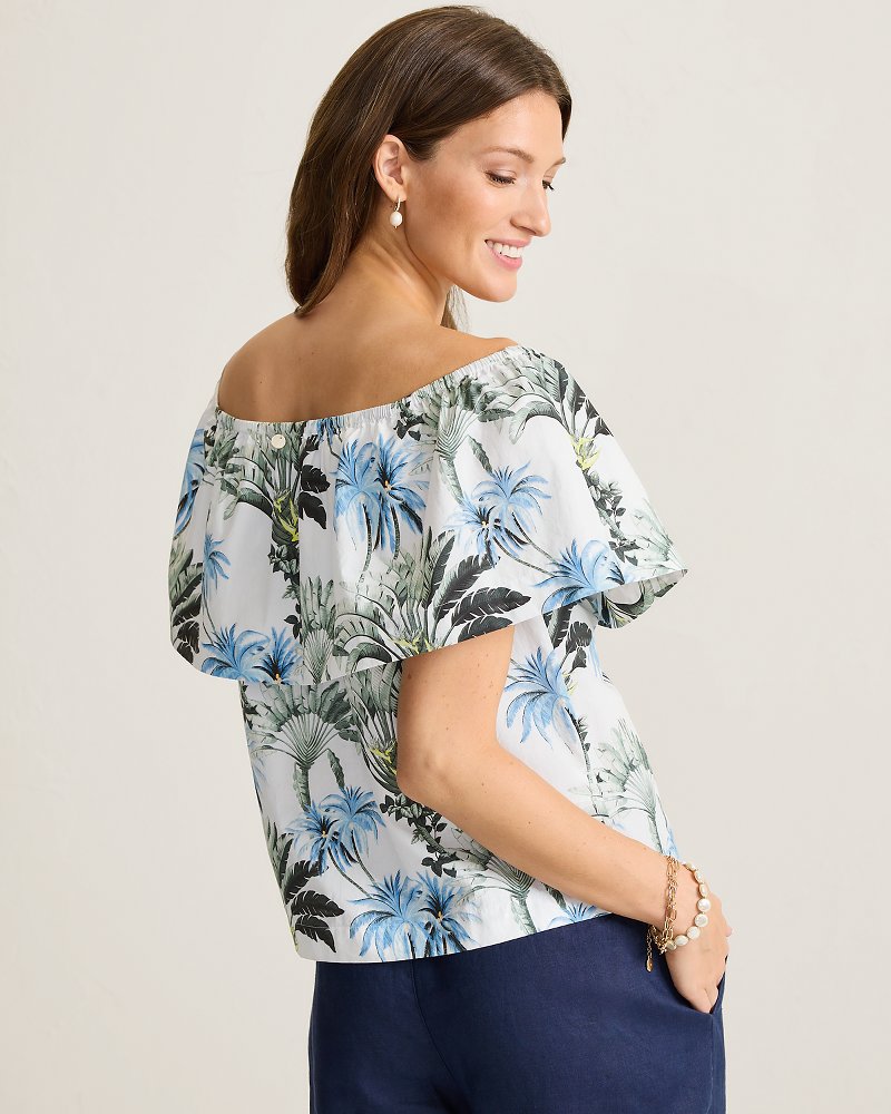 Palisade Palms Off-the-Shoulder Poplin Top - White
