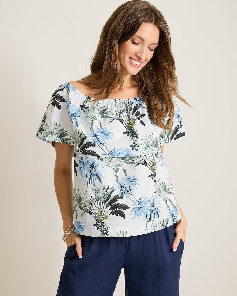 Palisade Palms Off-the-Shoulder Poplin Top - White