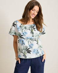 Palisade Palms Off-the-Shoulder Poplin Top - White