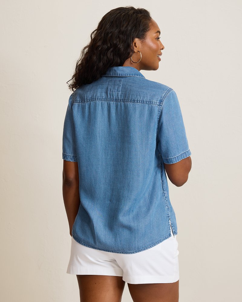 Chambray O'Lei Linen-Blend Utility Popover Shirt - Med Indigo Wash