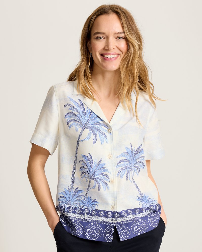 Palm Paradise Silk Camp Shirt - Coconut