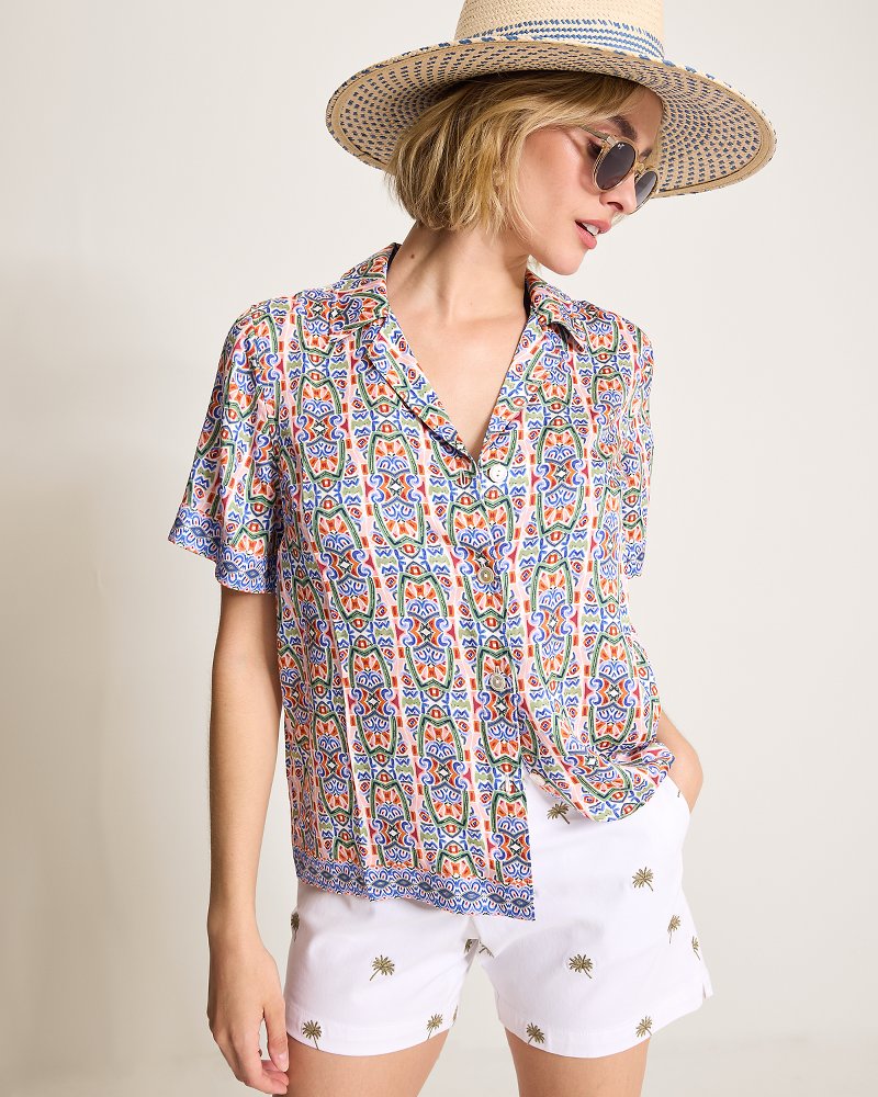 Mosaic Cove Camp Shirt - Peach Blossom