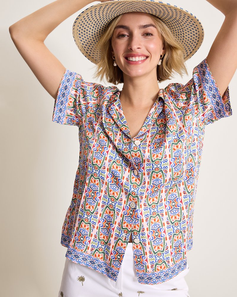 Mosaic Cove Camp Shirt - Peach Blossom