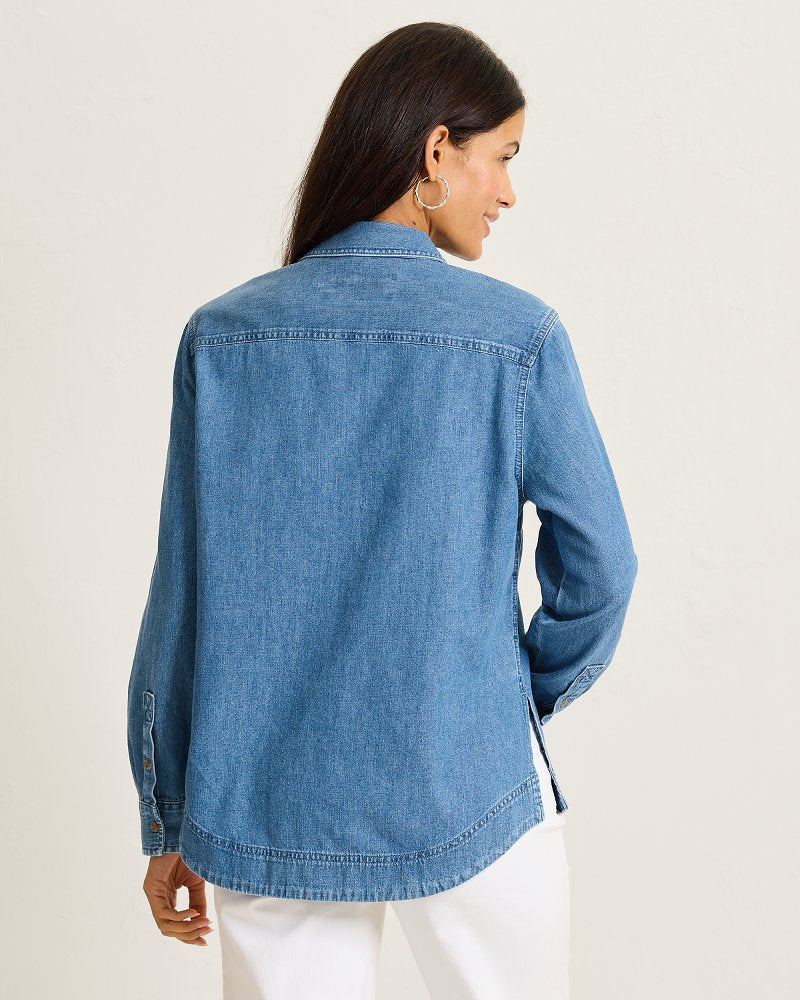 Cross Hatch Denim Boyfriend Popover Top - Indigo Oasis Wash