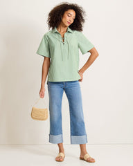 Harbor Isle Lace-Up Popover Camp Shirt - Natural Mint