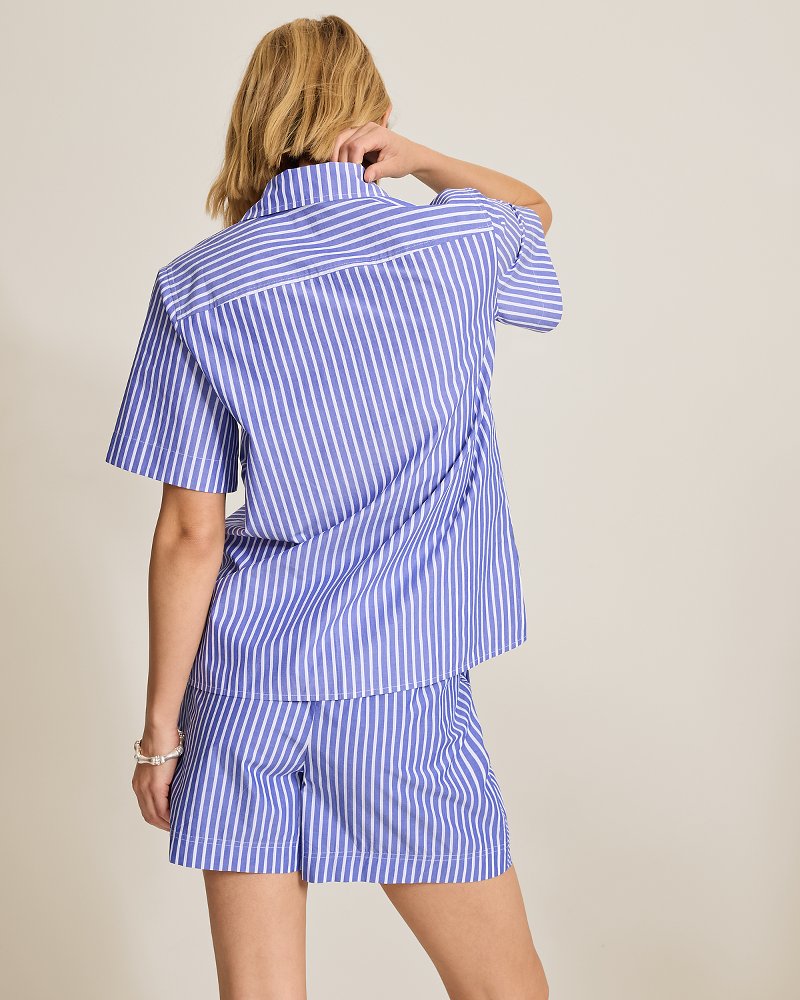 Harbor Isle Lace-Up Popover Camp Shirt - Bold Blue