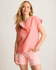 Coastalina Linen Short-Sleeve Ruffle Top - Ember Red