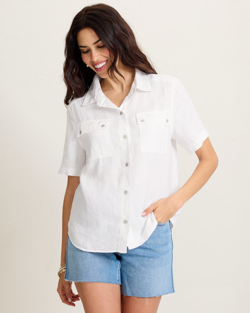 Coastalina Linen Camp Shirt - White