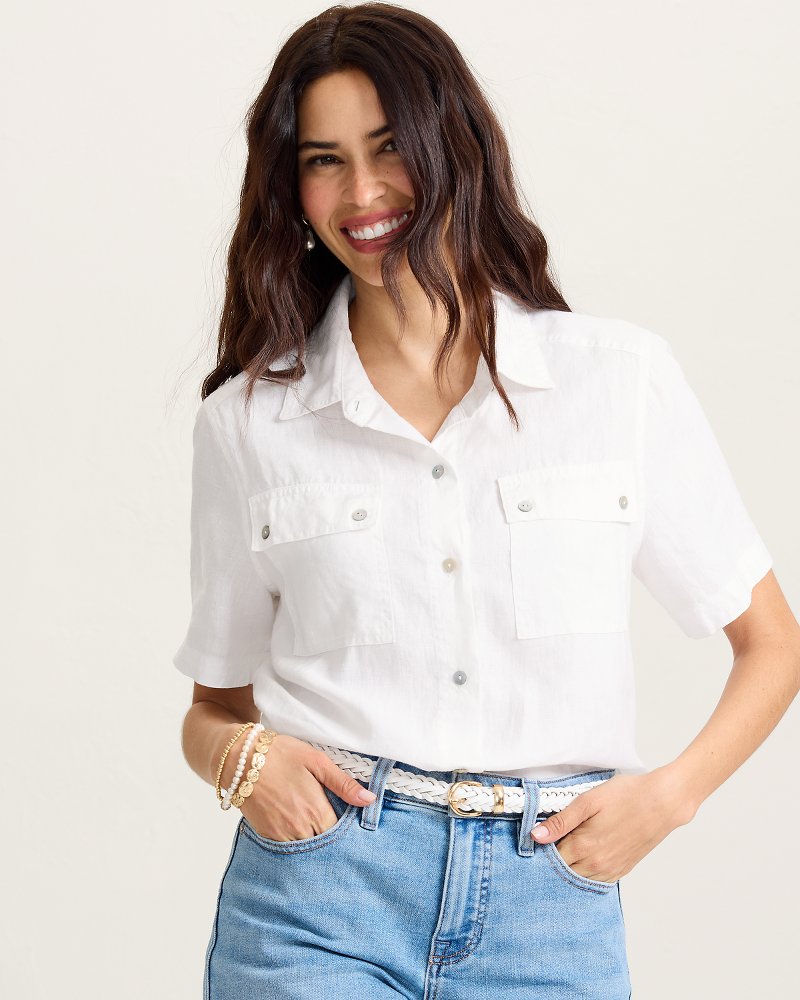 Coastalina Linen Camp Shirt - White