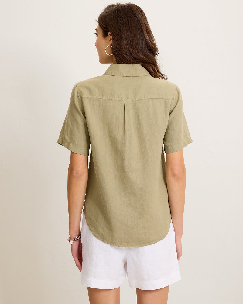 Coastalina Linen Camp Shirt - Sea Clay