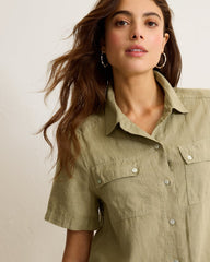 Coastalina Linen Camp Shirt - Sea Clay