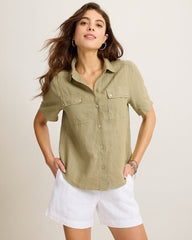 Coastalina Linen Camp Shirt - Sea Clay