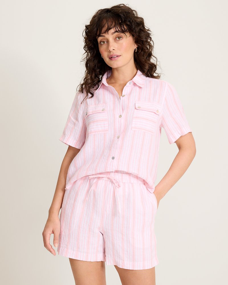 Beach Breeze Linen-Blend Camp Shirt - Light Salmon