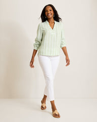 Beach Breeze Popover Linen-Blend Blouse - Extra Light Margarita