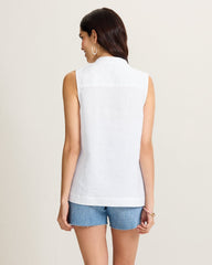 Coastalina Linen Sleeveless Popover Top - White