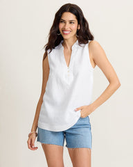 Coastalina Linen Sleeveless Popover Top - White
