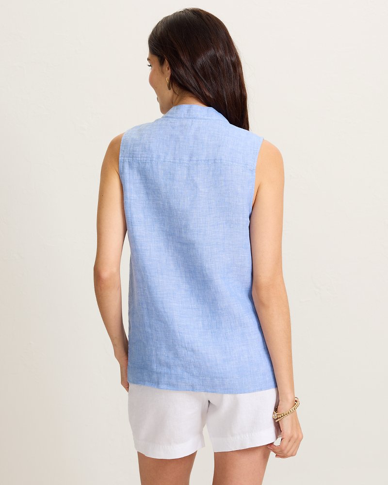 Coastalina Linen Sleeveless Popover Top - French Blue