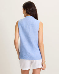 Coastalina Linen Sleeveless Popover Top - French Blue