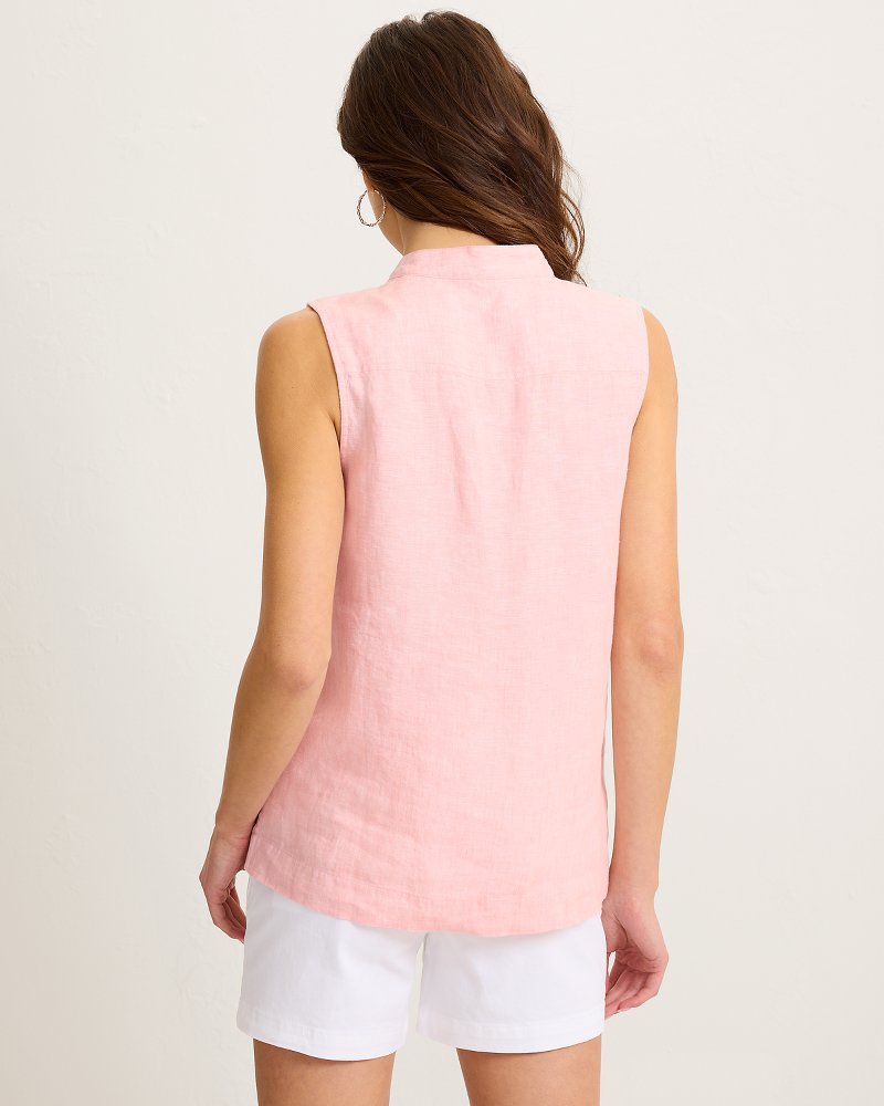 Coastalina Linen Sleeveless Popover Top - Light Salmon