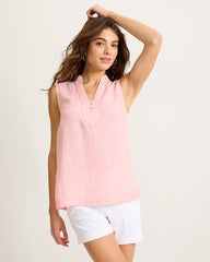 Coastalina Linen Sleeveless Popover Top - Light Salmon