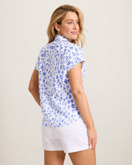 Coastalina Linen Lush Leopard Camp Shirt - Grape Pools