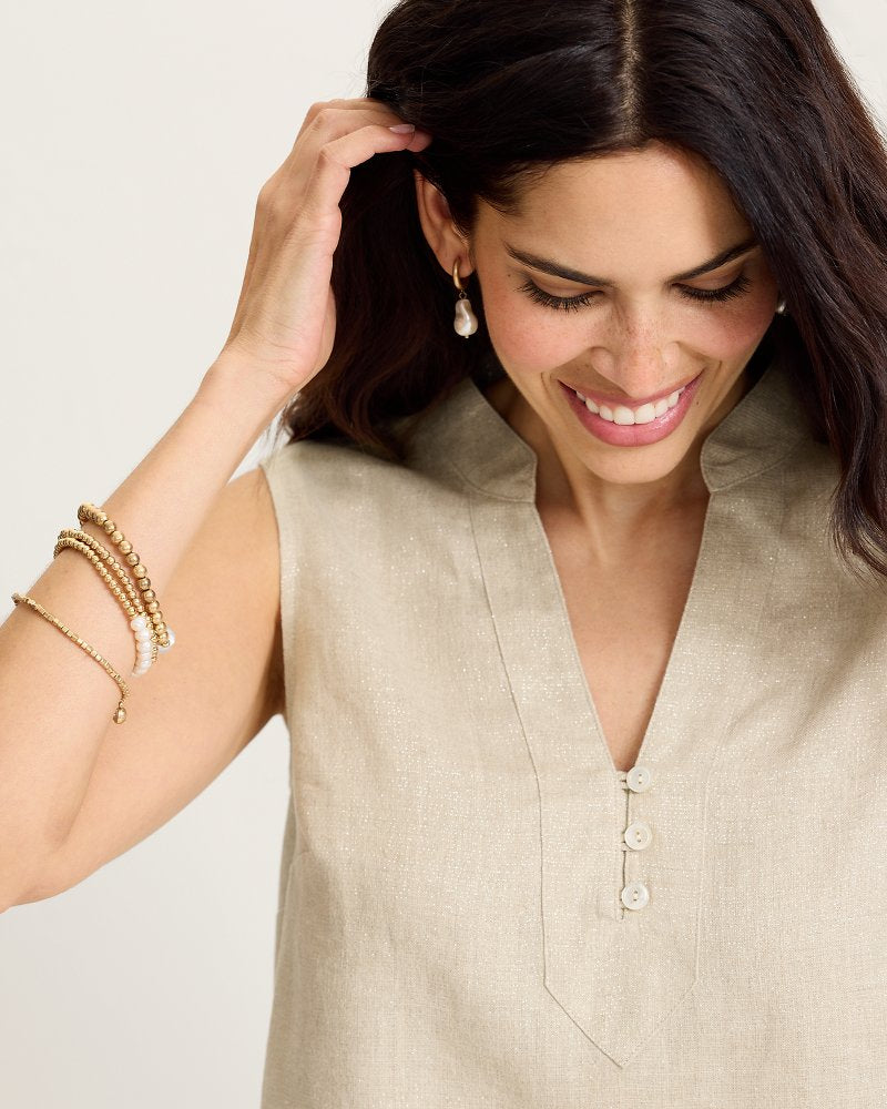 Two Palms Shimmer Linen Popover Top - Natural Linen