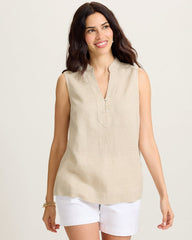 Two Palms Shimmer Linen Popover Top - Natural Linen