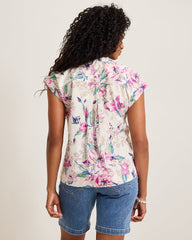 Voile Voyage Floral Gardens Cross-Stitch Blouse - White