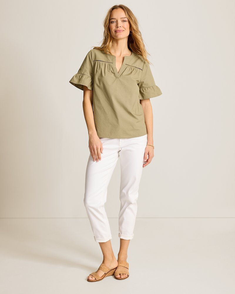 Oceana Isle Flutter-Sleeve Top - Sea Clay
