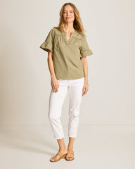 Oceana Isle Flutter-Sleeve Top - Sea Clay
