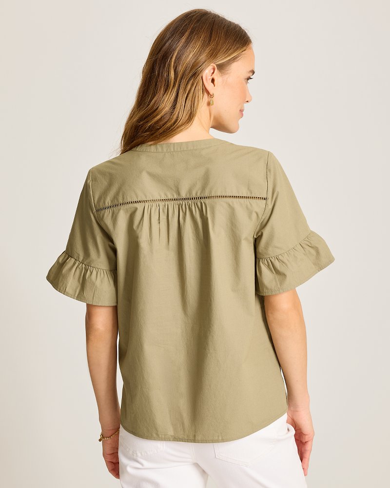 Oceana Isle Flutter-Sleeve Top - Sea Clay