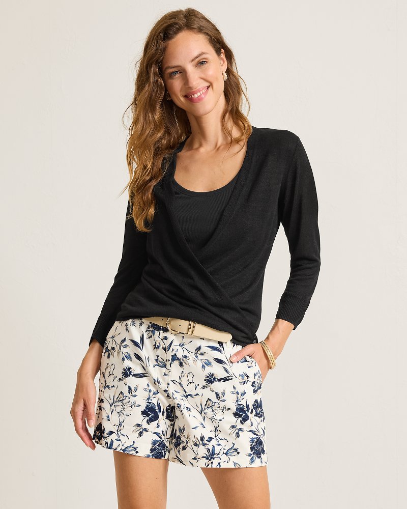 Addison Linen-Blend Cardigan - Black