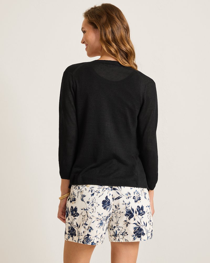 Addison Linen-Blend Cardigan - Black