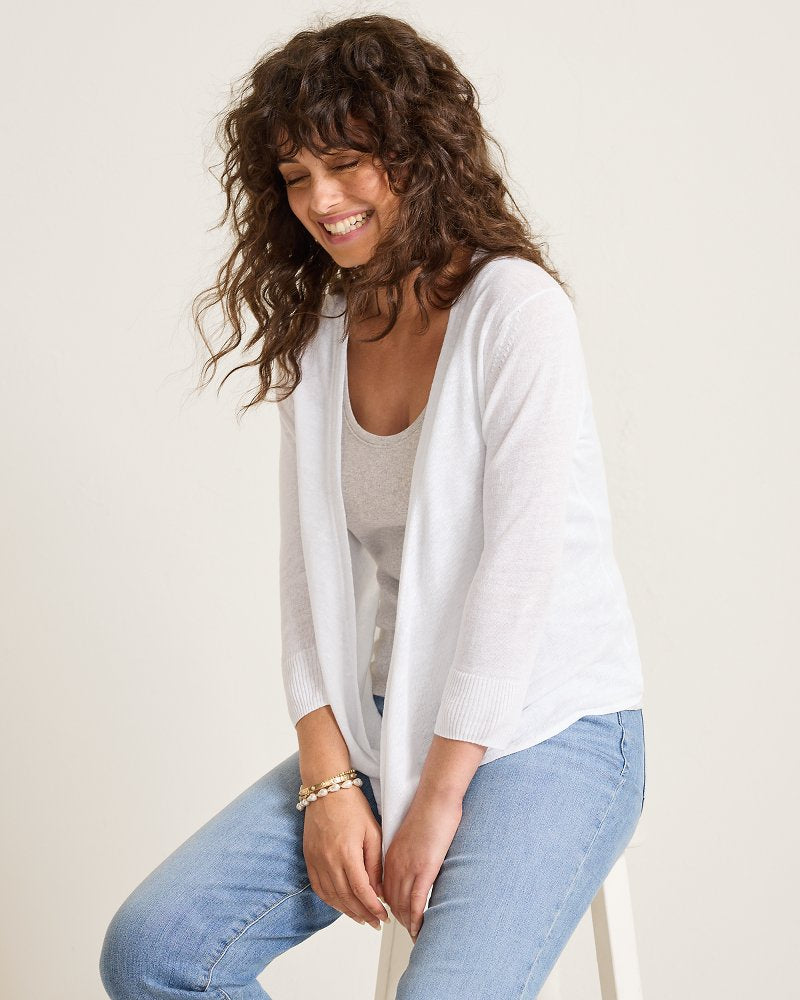 Addison Linen-Blend Cardigan - White