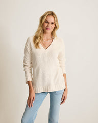 Malibu Chenille V-Neck Sweater - Coconut