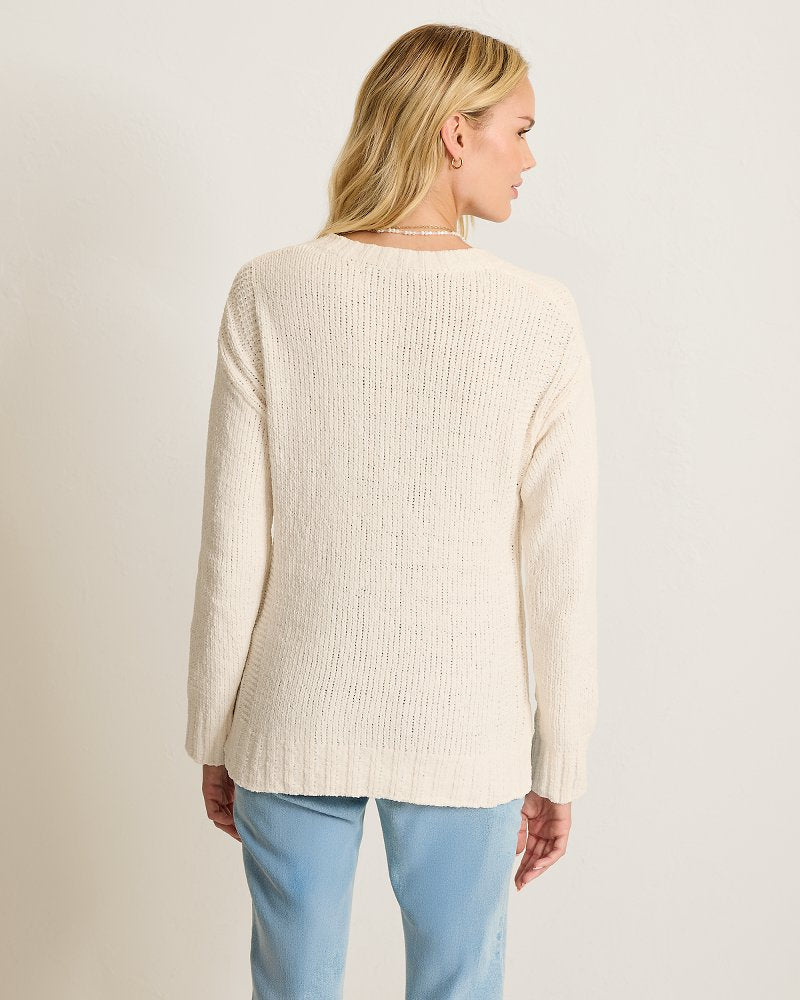 Malibu Chenille V-Neck Sweater - Coconut