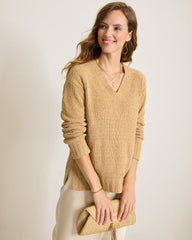 Malibu Chenille V-Neck Sweater - Golden Honey