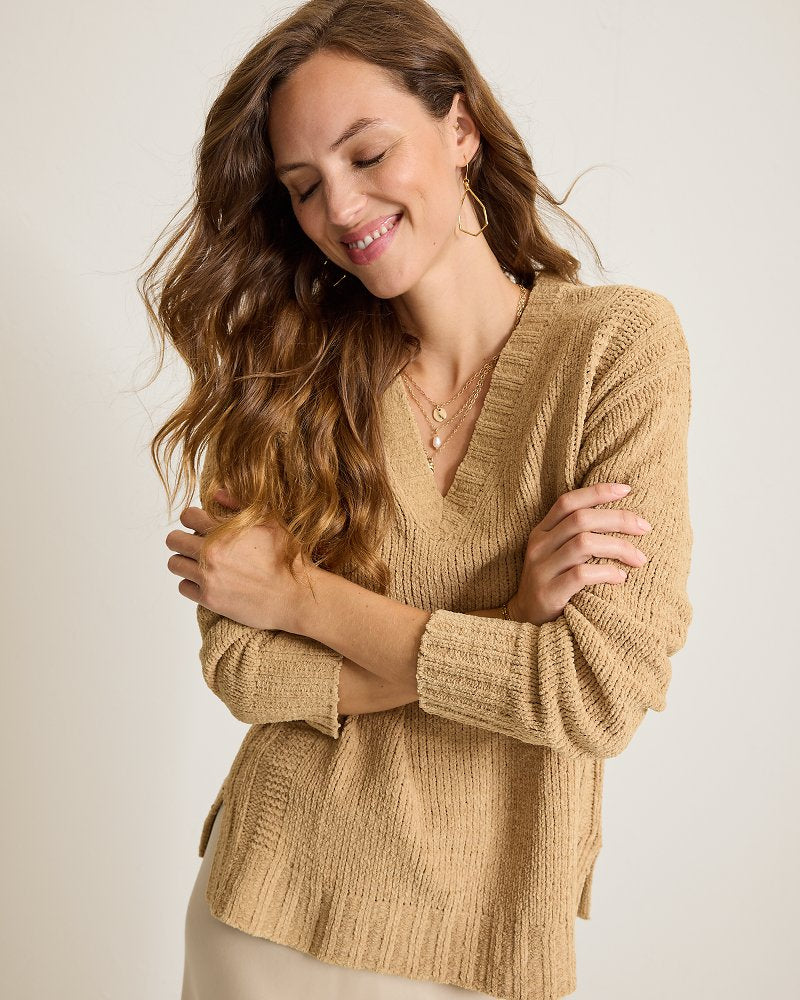 Malibu Chenille V-Neck Sweater - Golden Honey