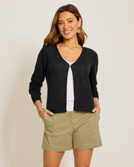Adeline Linen-Blend Cardigan - Black