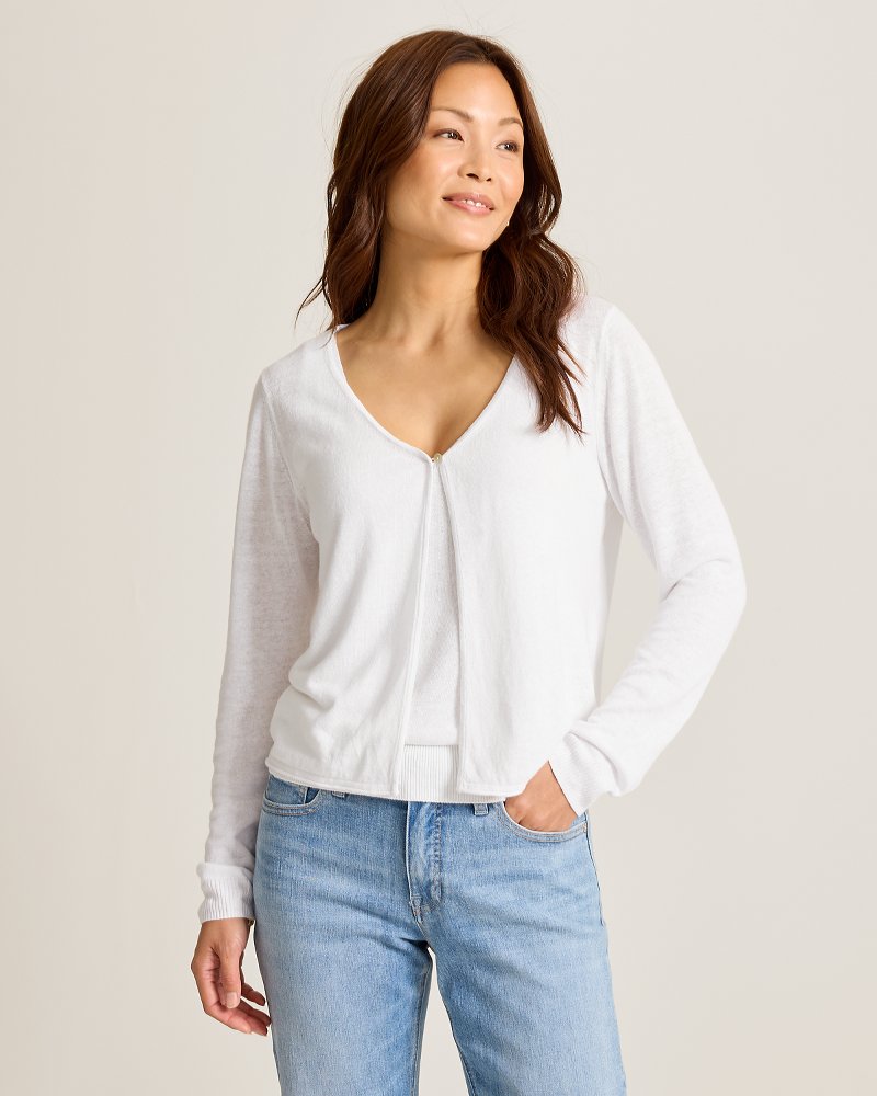 Adeline Linen-Blend Cardigan - White
