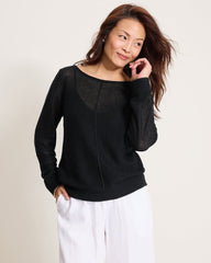 Cedar Linen Long-Sleeve Bateau-Neck Sweater - Black