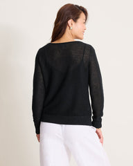 Cedar Linen Long-Sleeve Bateau-Neck Sweater - Black